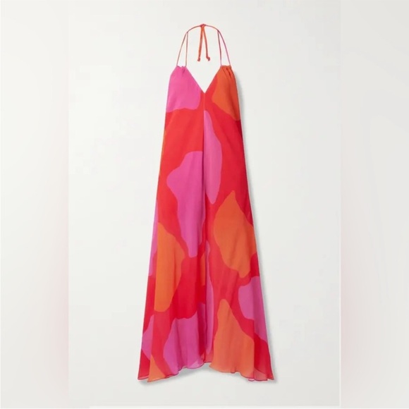 Vix Paula Hermanny Red Pink Orange Backless Flowy Halter Maxi Dress Small - Picture 3 of 11